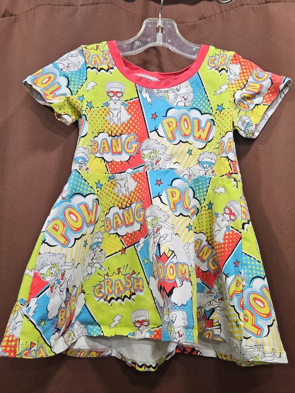 Superhero Comic Strip Character Girls Dress With Cape Make Believe